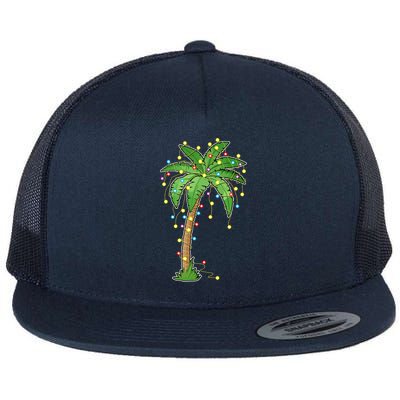 Christmas Lights Palm Tree Beach Funny Tropical Xmas Gift Flat Bill Trucker Hat