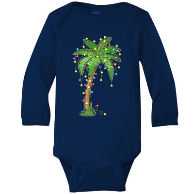 Christmas Lights Palm Tree Beach Funny Tropical Xmas Gift Baby Long Sleeve Bodysuit