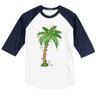 Christmas Lights Palm Tree Beach Funny Tropical Xmas Gift Baseball Sleeve Shirt