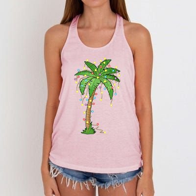 Christmas Lights Palm Tree Beach Funny Tropical Xmas Gift Women's Knotted Racerback Tank