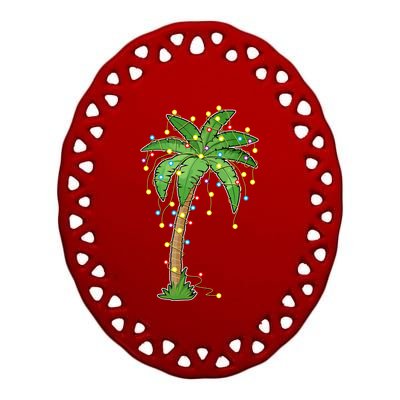 Christmas Lights Palm Tree Beach Funny Tropical Xmas Gift Ceramic Oval Ornament