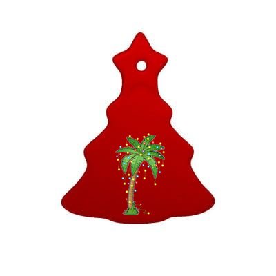 Christmas Lights Palm Tree Beach Funny Tropical Xmas Gift Ceramic Tree Ornament