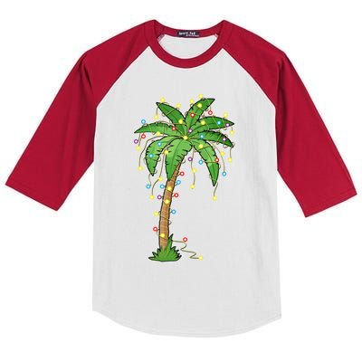 Christmas Lights Palm Tree Beach Funny Tropical Xmas Gift Kids Colorblock Raglan Jersey