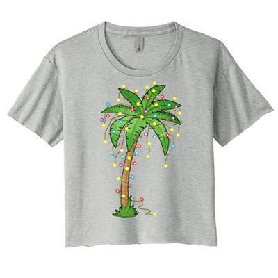 Christmas Lights Palm Tree Beach Funny Tropical Xmas Gift Women's Crop Top Tee