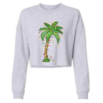 Christmas Lights Palm Tree Beach Funny Tropical Xmas Gift Cropped Pullover Crew