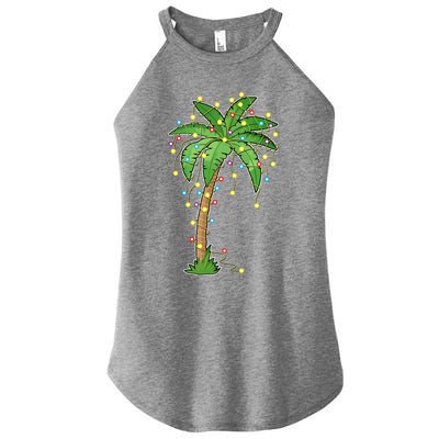 Christmas Lights Palm Tree Beach Funny Tropical Xmas Gift Women's Perfect Tri Rocker Tank