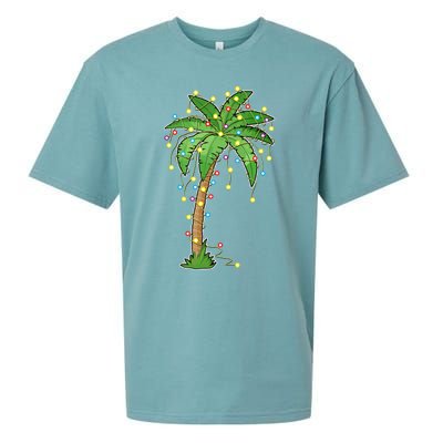 Christmas Lights Palm Tree Beach Funny Tropical Xmas Gift Sueded Cloud Jersey T-Shirt