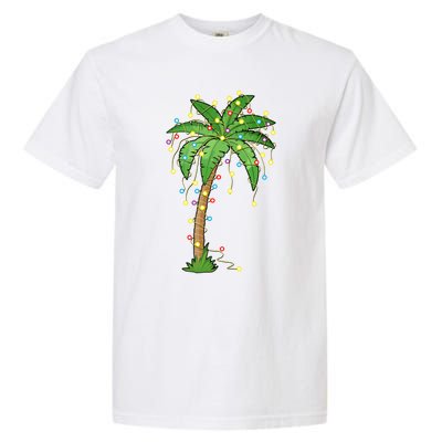 Christmas Lights Palm Tree Beach Funny Tropical Xmas Gift Garment-Dyed Heavyweight T-Shirt