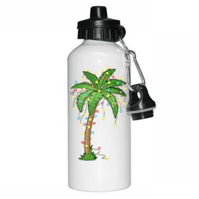 Christmas Lights Palm Tree Beach Funny Tropical Xmas Gift Aluminum Water Bottle