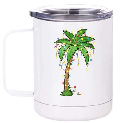 Christmas Lights Palm Tree Beach Funny Tropical Xmas Gift 12 oz Stainless Steel Tumbler Cup