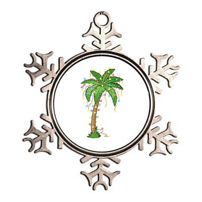 Christmas Lights Palm Tree Beach Funny Tropical Xmas Gift Metallic Star Ornament