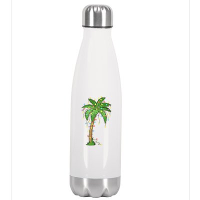 Christmas Lights Palm Tree Beach Funny Tropical Xmas Gift Stainless Steel Insulated Water Bottle