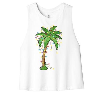 Christmas Lights Palm Tree Beach Funny Tropical Xmas Gift Women's Racerback Cropped Tank