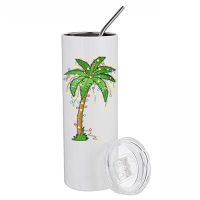 Christmas Lights Palm Tree Beach Funny Tropical Xmas Gift Stainless Steel Tumbler