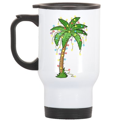 Christmas Lights Palm Tree Beach Funny Tropical Xmas Gift Stainless Steel Travel Mug