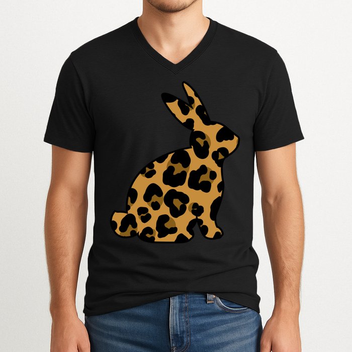 Cute Leopard Pattern Easter Bunny Rabbit V-Neck T-Shirt