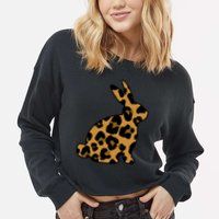 Cute Leopard Pattern Easter Bunny Rabbit Cropped Pullover Crew
