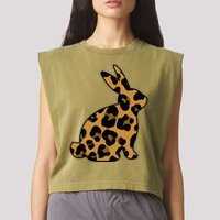 Cute Leopard Pattern Easter Bunny Rabbit Garment-Dyed Women's Muscle Tee