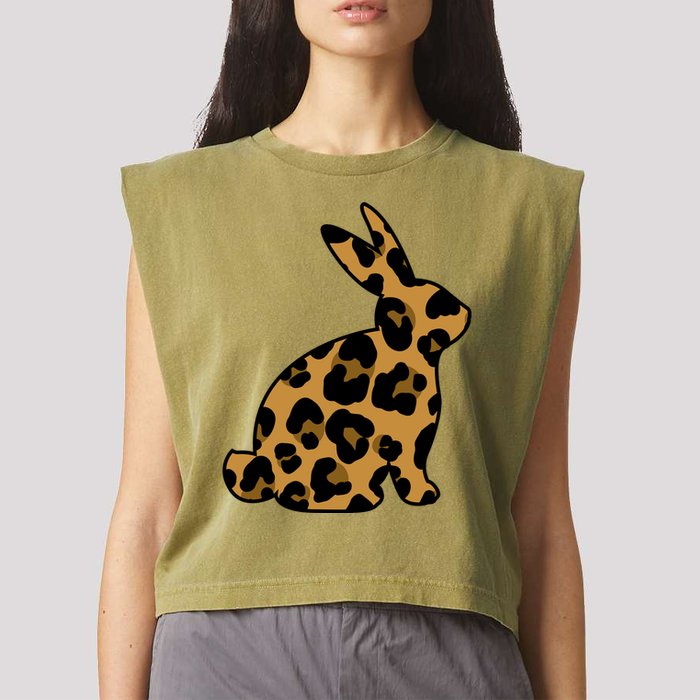 Cute Leopard Pattern Easter Bunny Rabbit Garment-Dyed Women's Muscle Tee