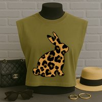 Cute Leopard Pattern Easter Bunny Rabbit Garment-Dyed Women's Muscle Tee