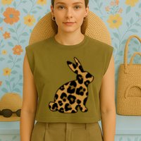 Cute Leopard Pattern Easter Bunny Rabbit Garment-Dyed Women's Muscle Tee