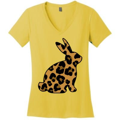 Cute Leopard Pattern Easter Bunny Rabbit Women's V-Neck T-Shirt