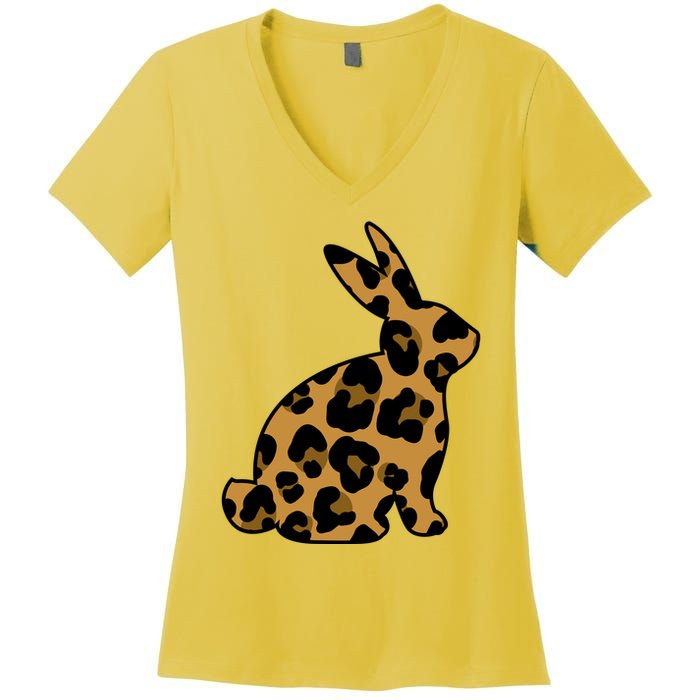 Cute Leopard Pattern Easter Bunny Rabbit Women's V-Neck T-Shirt
