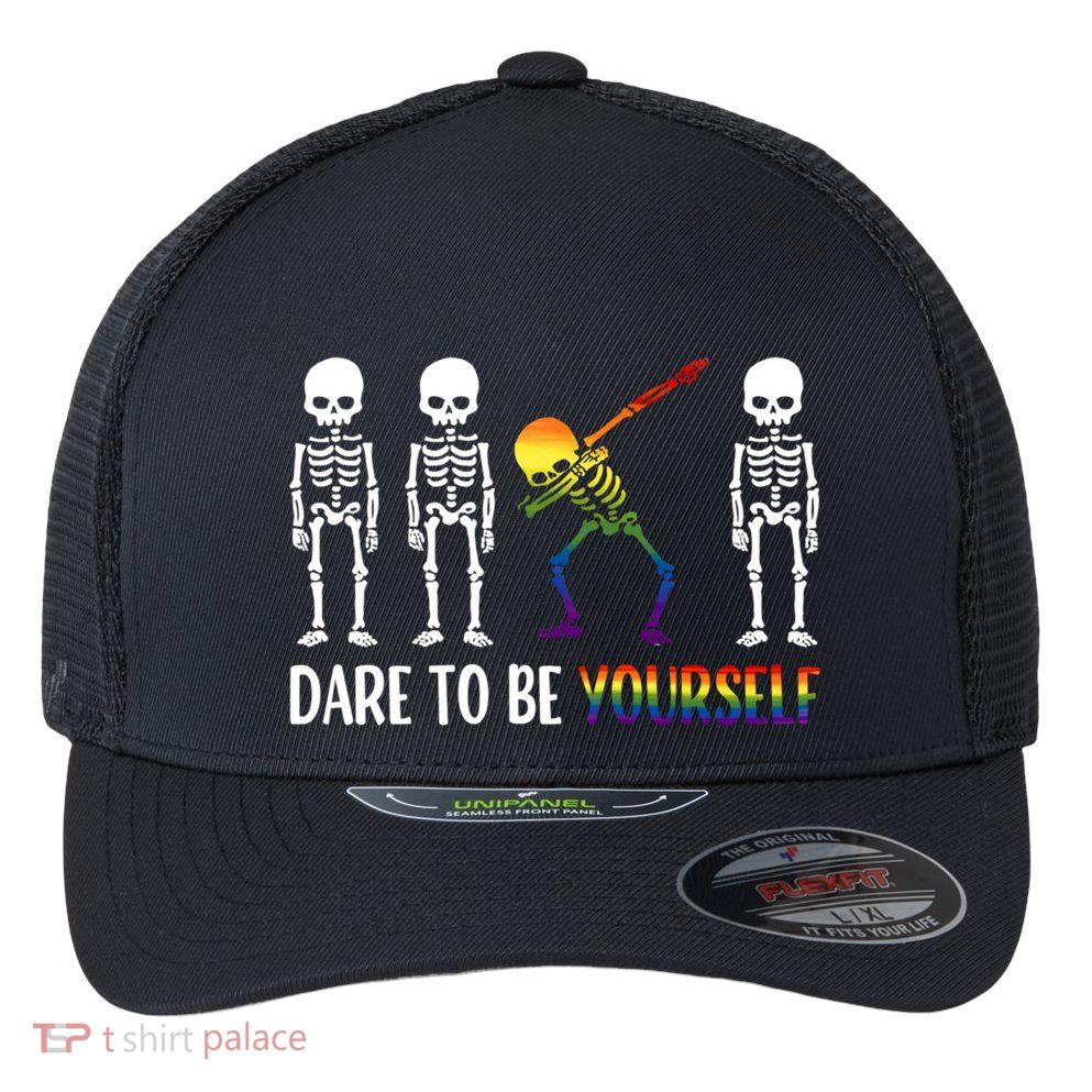Cute Lgbt Pride Month Dare To Be Yours Skeleton Gift Flexfit Unipanel Trucker Cap