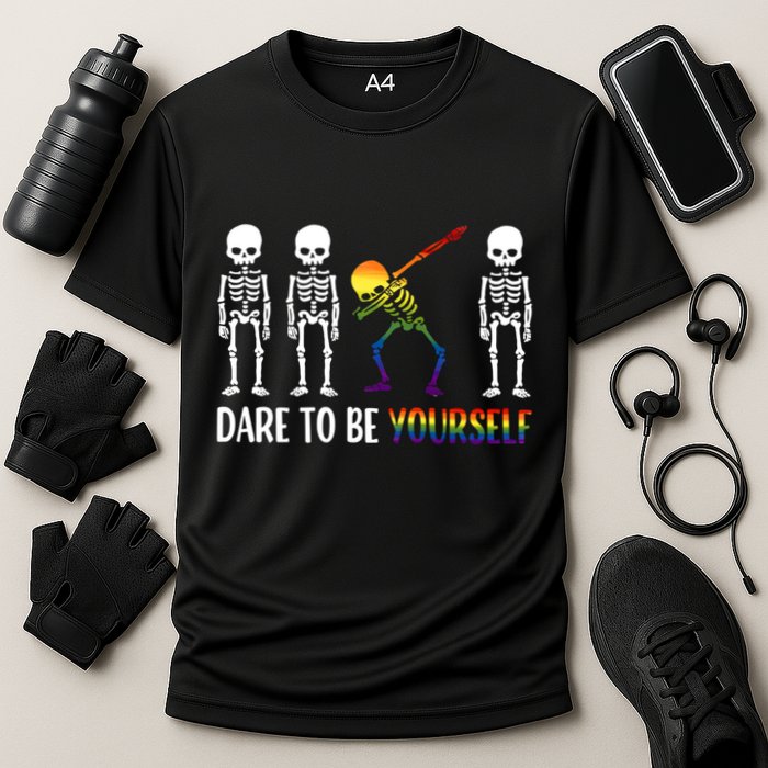 Cute Lgbt Pride Month Dare To Be Yours Skeleton Gift Cooling Performance Crew T-Shirt