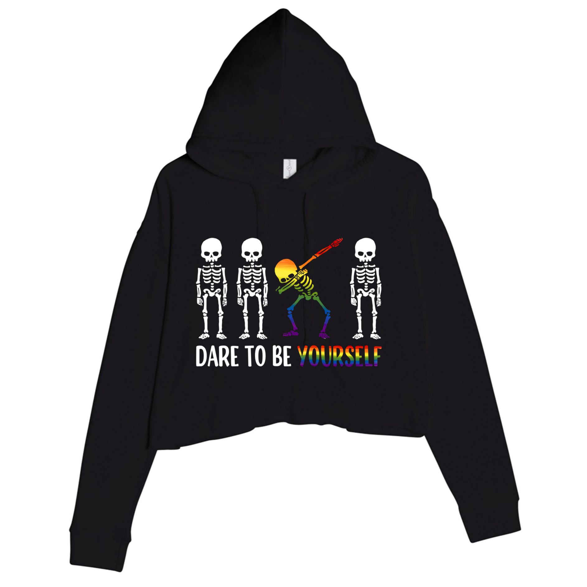 Cute Lgbt Pride Month Dare To Be Yours Skeleton Gift Crop Fleece Hoodie