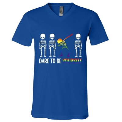 Cute Lgbt Pride Month Dare To Be Yours Skeleton Gift V-Neck T-Shirt