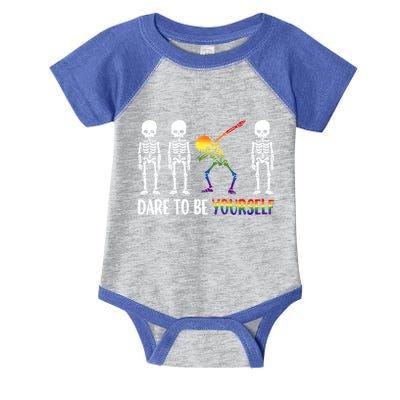 Cute Lgbt Pride Month Dare To Be Yours Skeleton Gift Infant Baby Jersey Bodysuit