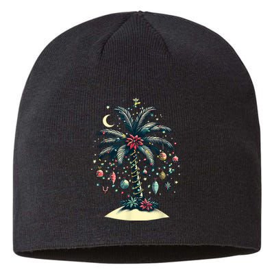 Christmas Lights Palm Tree Beach Funny Tropical Xmas Sustainable Beanie