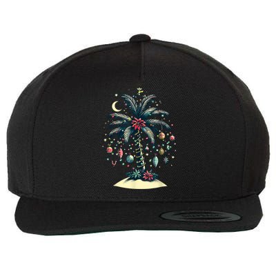 Christmas Lights Palm Tree Beach Funny Tropical Xmas Wool Snapback Cap