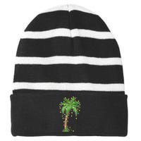 Christmas Lights Palm Tree Beach Funny Tropical Xmas Gift Striped Beanie with Solid Band