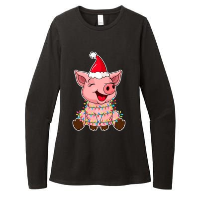 Christmas Lights Pig Wearing Xmas Hat Funny Pig Lover Gift Womens CVC Long Sleeve Shirt