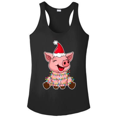 Christmas Lights Pig Wearing Xmas Hat Funny Pig Lover Gift Ladies PosiCharge Competitor Racerback Tank