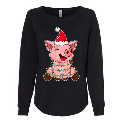 Christmas Lights Pig Wearing Xmas Hat Funny Pig Lover Gift Womens California Wash Sweatshirt