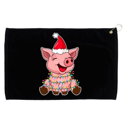 Christmas Lights Pig Wearing Xmas Hat Funny Pig Lover Gift Grommeted Golf Towel