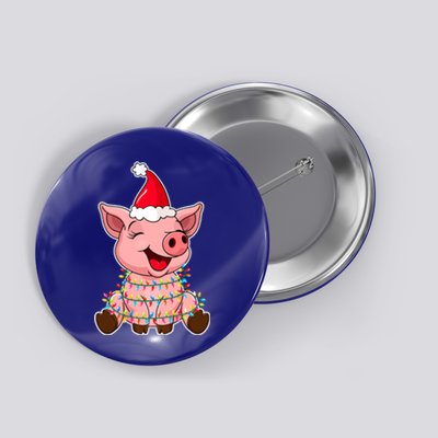 Christmas Lights Pig Wearing Xmas Hat Funny Pig Lover Gift Button