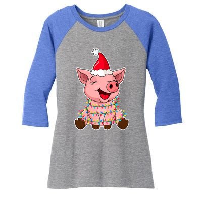 Christmas Lights Pig Wearing Xmas Hat Funny Pig Lover Gift Women's Tri-Blend 3/4-Sleeve Raglan Shirt