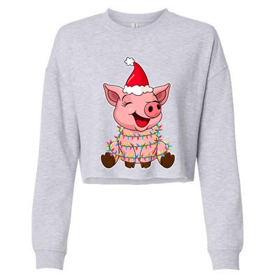 Christmas Lights Pig Wearing Xmas Hat Funny Pig Lover Gift Cropped Pullover Crew