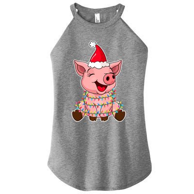 Christmas Lights Pig Wearing Xmas Hat Funny Pig Lover Gift Women’s Perfect Tri Rocker Tank