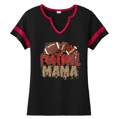 Cute Leopard Print Football Mama Ladies Halftime Notch Neck Tee