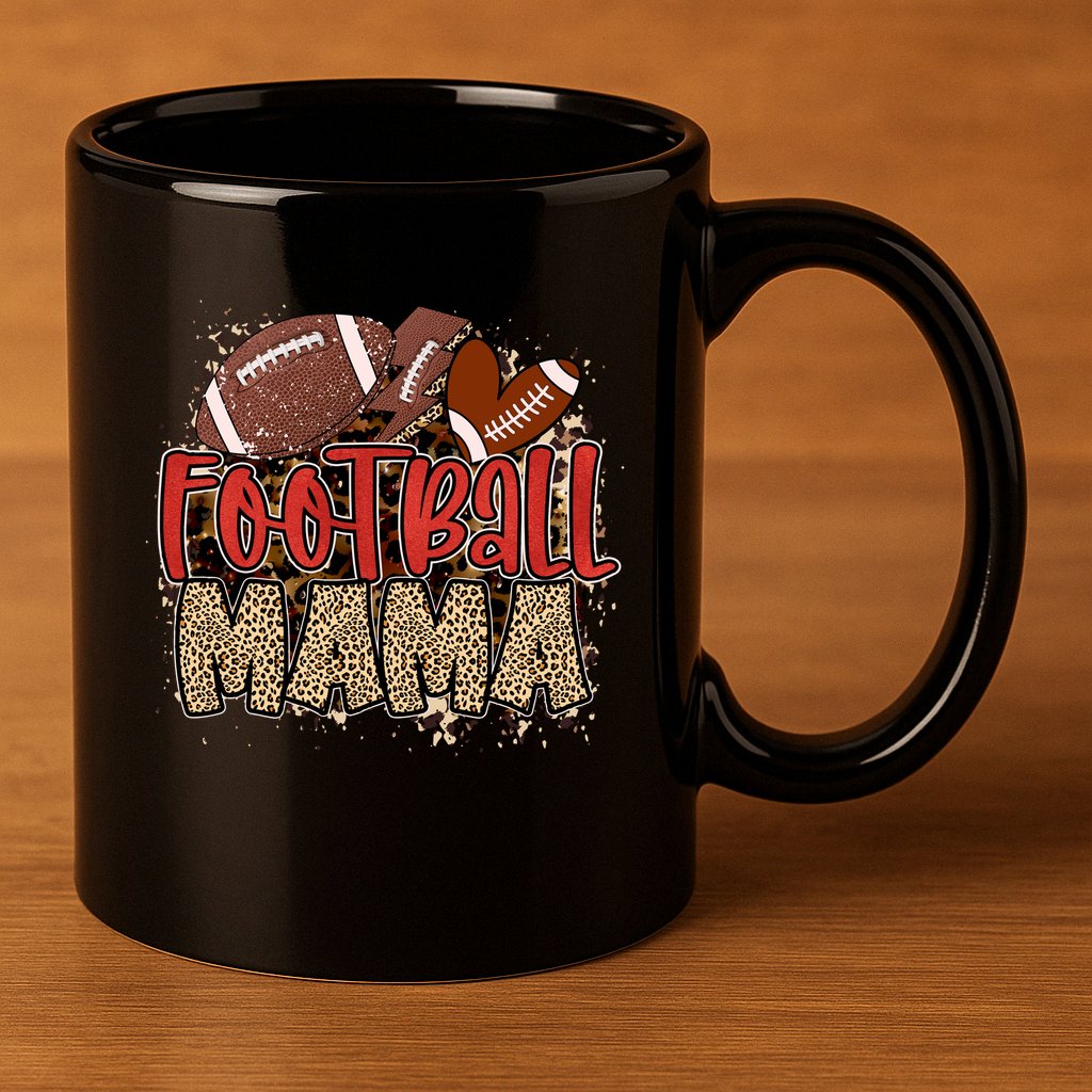 Cute Leopard Print Football Mama 11oz C Handle Ceramic Mug