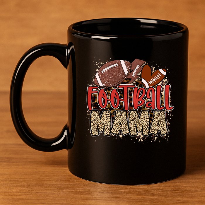 Cute Leopard Print Football Mama 11oz C Handle Ceramic Mug