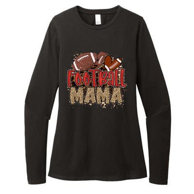 Cute Leopard Print Football Mama Womens CVC Long Sleeve Shirt