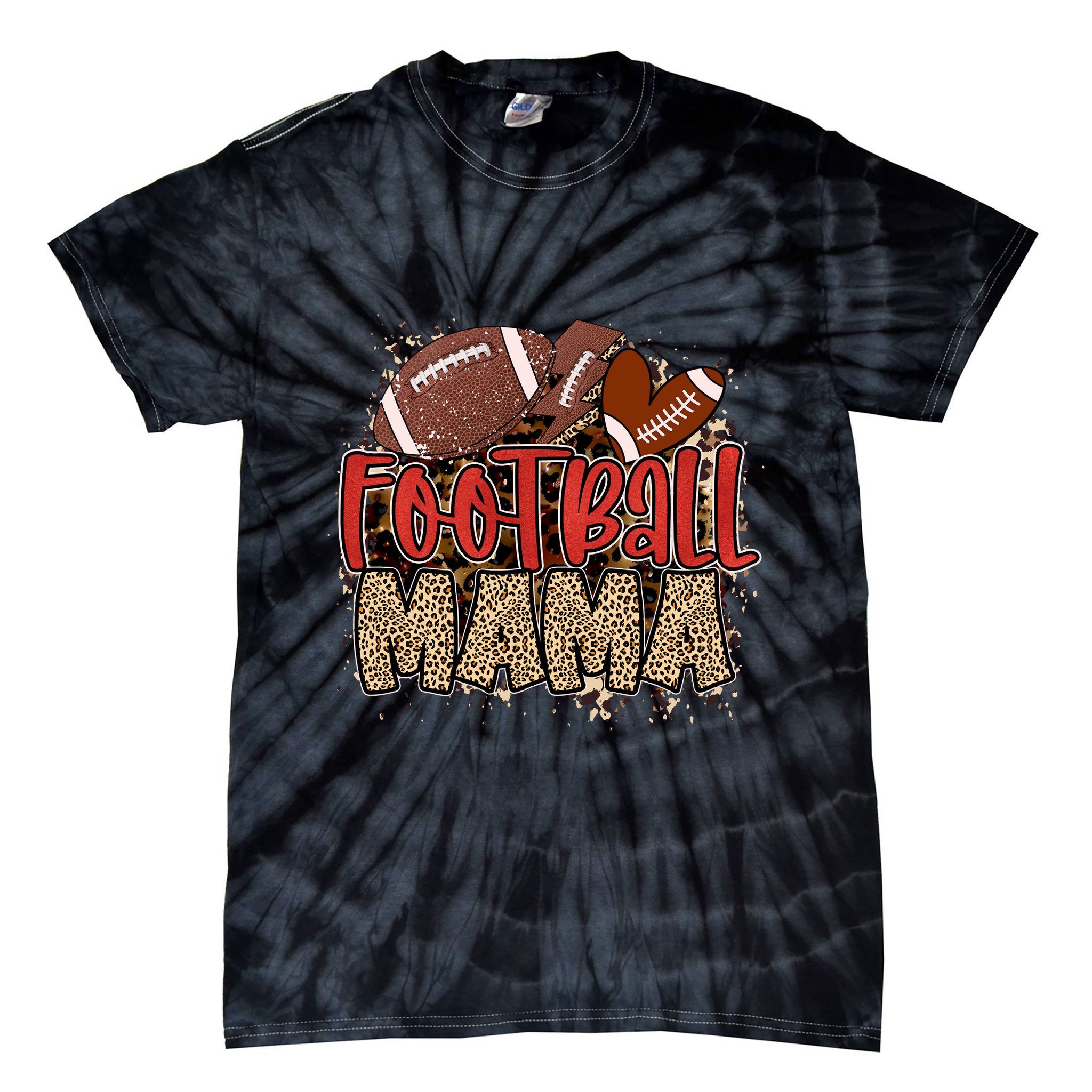 Cute Leopard Print Football Mama Tie-Dye T-Shirt