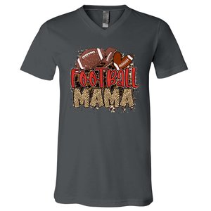 Cute Leopard Print Football Mama V-Neck T-Shirt