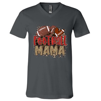 Cute Leopard Print Football Mama V-Neck T-Shirt
